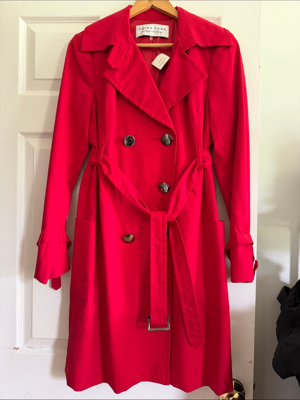 Trina Turk Red Double-Breasted Trench Coat Size 8 New With Tags!